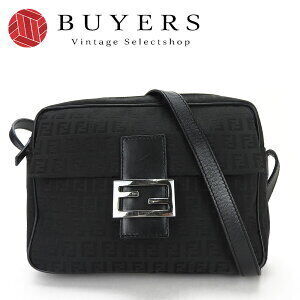 Fendi Zucchino Shoulder Bag Black Leather Canvas Adjustable crossbody style